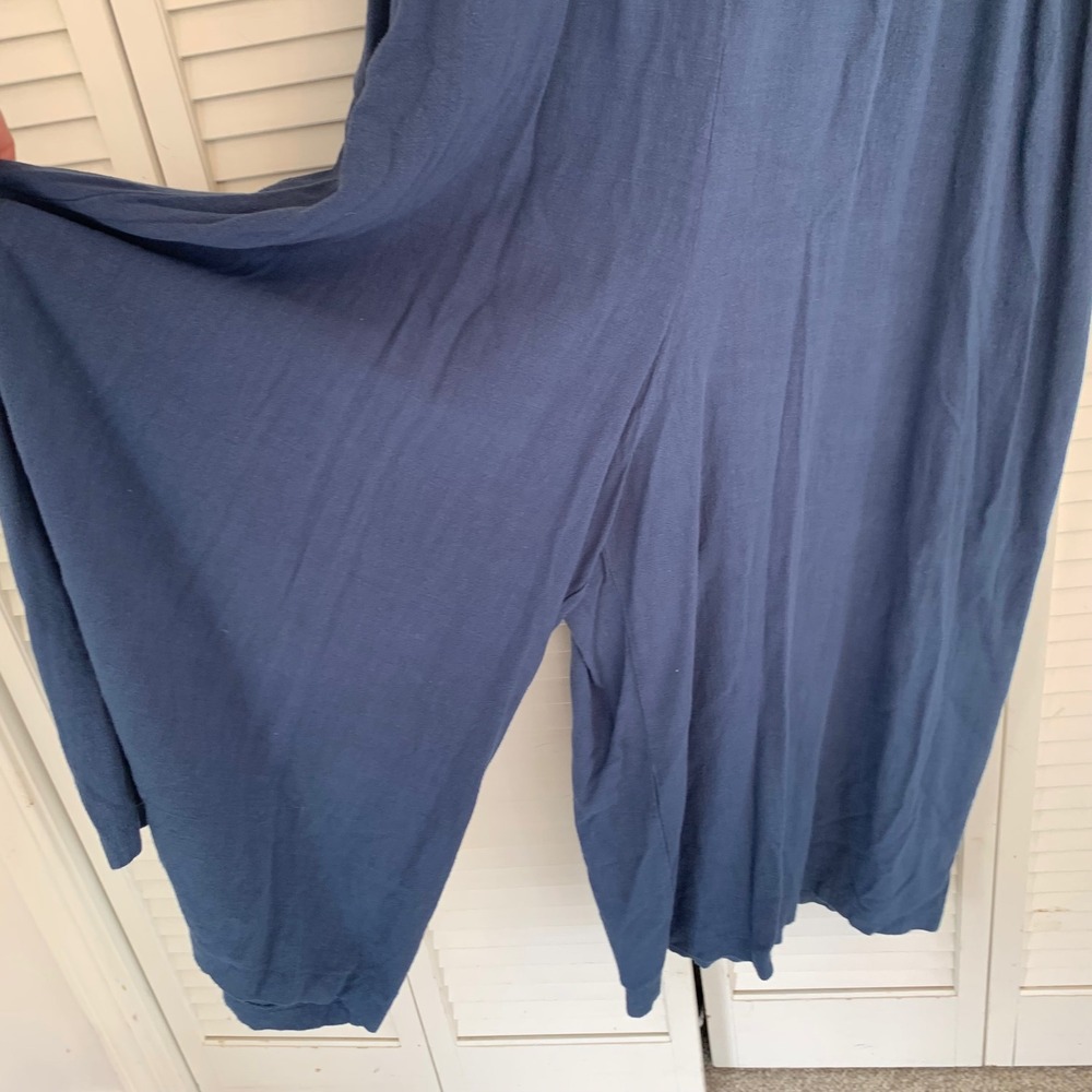 Natural Life Avery Jumpsuit Wide Leg Blue Rayon Linen Womens L Boho Short Sleeve - Picture 5 of 14